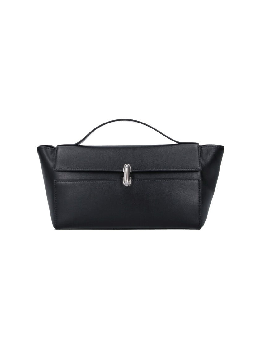 Savette Black Leather Symmetry Trapeze Clutch
