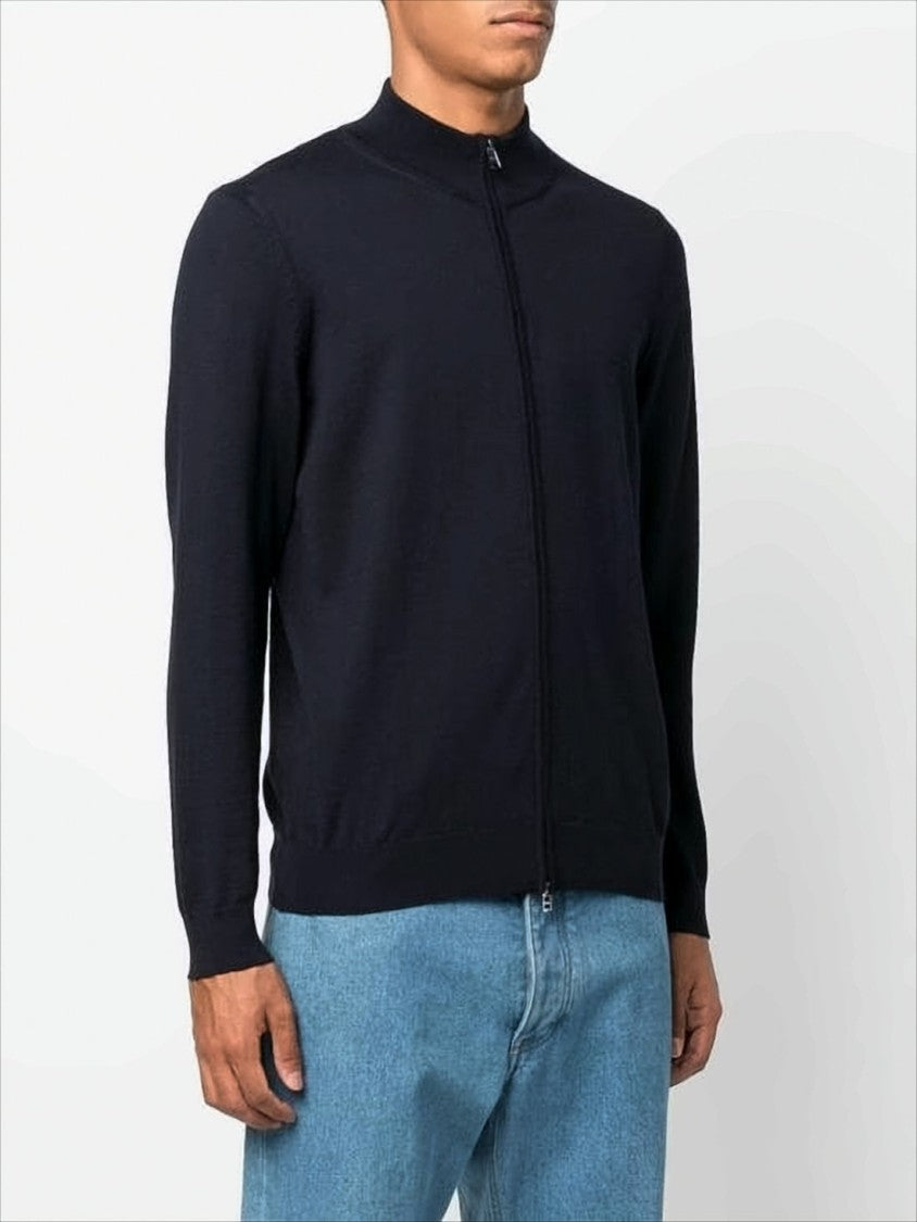 Hugo Boss Full-Zip High Collar Cardigan With Ribbed Detailing