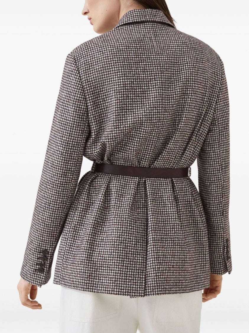 Brunello Cucinelli Tailored Houndstooth Jacket With Slim Leather Belt