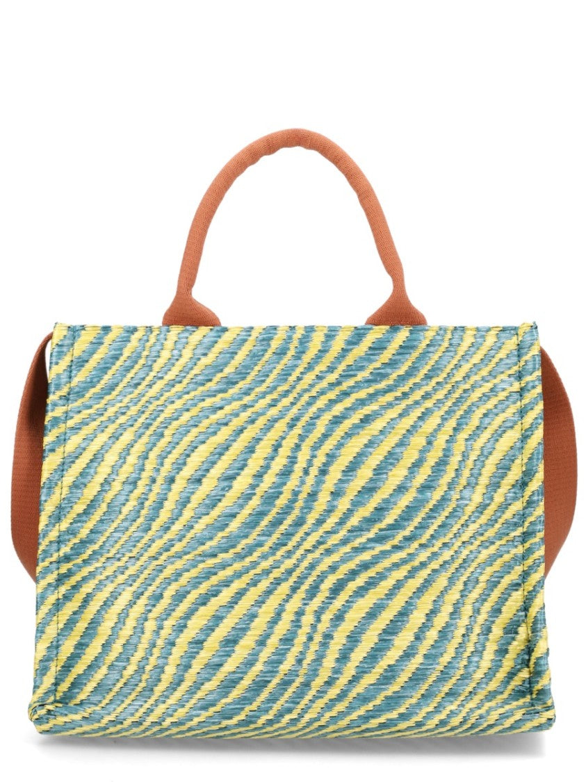 Marni Yellow Wavy Striped Polyamide Tote Bag