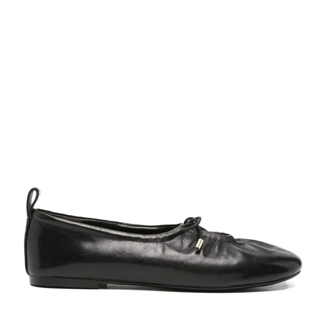 Adrianna Feretti Black Gathered Bow Accents Leather Flats