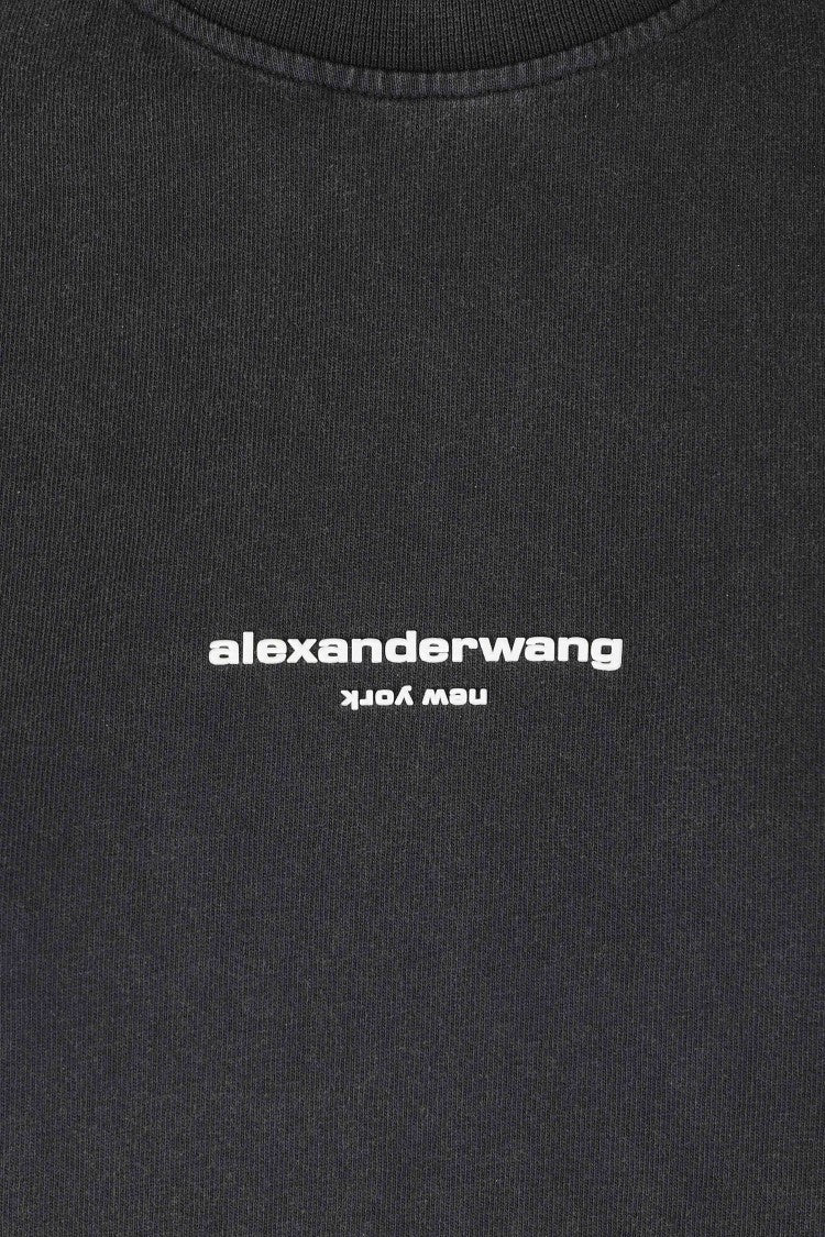Alexander Wang Black Shrunken Front Logo Short Sleeve Cotton T-Shirt