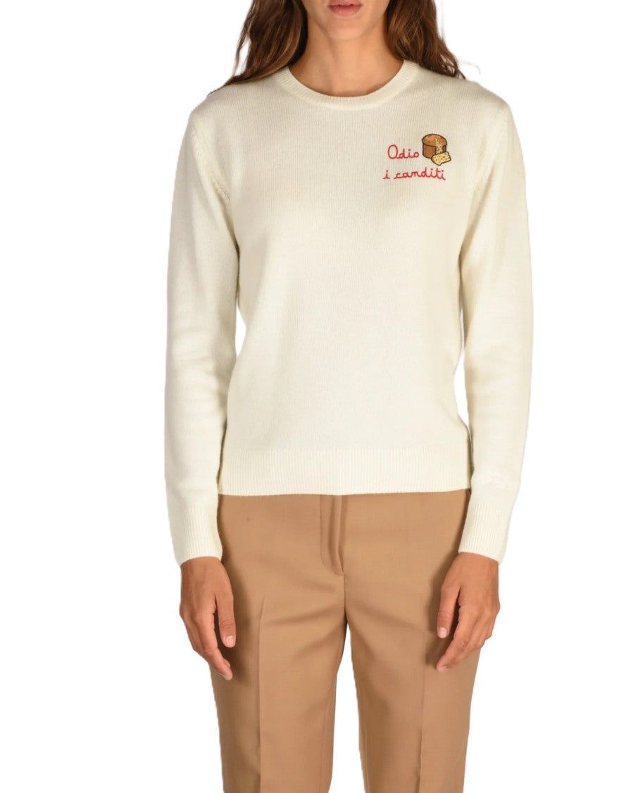 Mc2 Saint Barth Off-White Sweater With Playful Embroidery