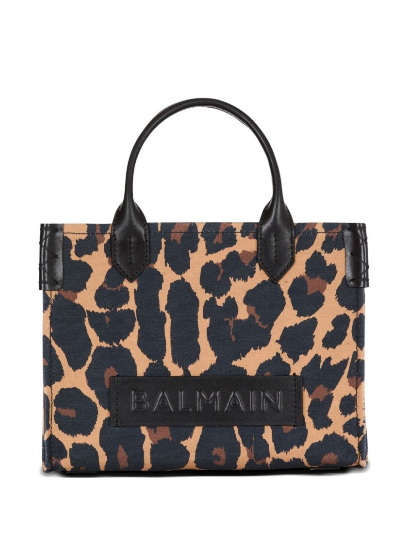 Balmain Leopard Print Structured Bag With Dual Handles