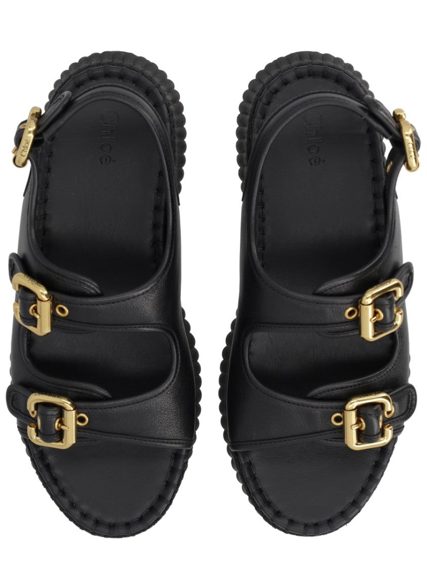 Chloé Nama Wedge Leather Sandals