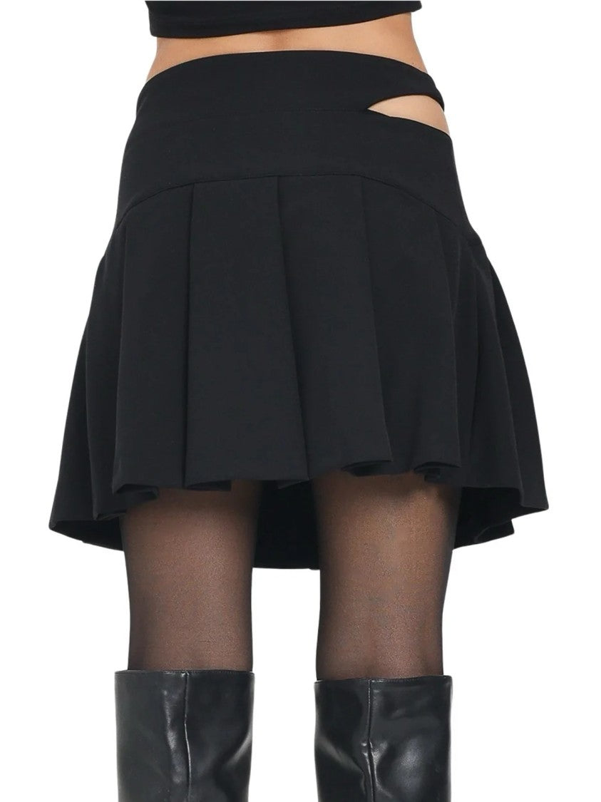 Versace Jeans Couture Pleated Flared Skirt With Structured Waistband And Gold Accents
