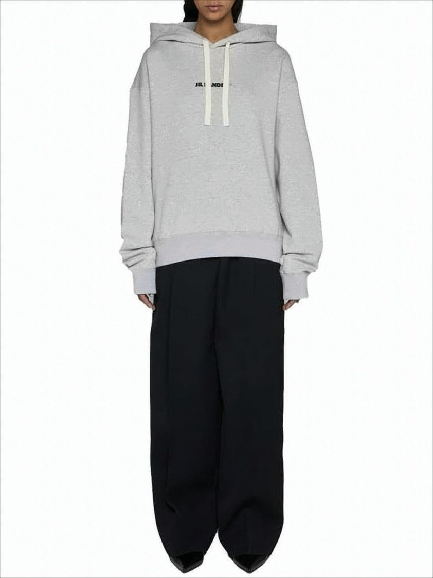 Jil Sander Relaxed Fit Cropped Cotton Hoodie With Subtle Logo