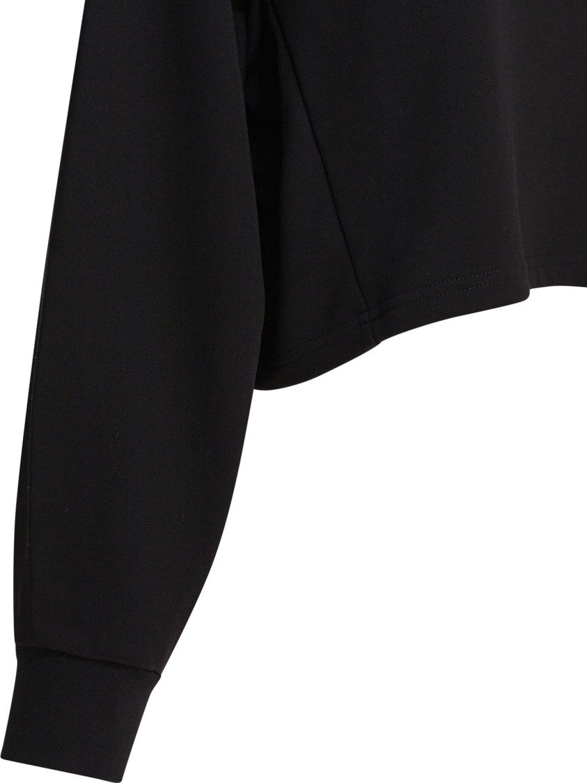 Pinko Cropped Black Knit Hoodie With Raglan Sleeves
