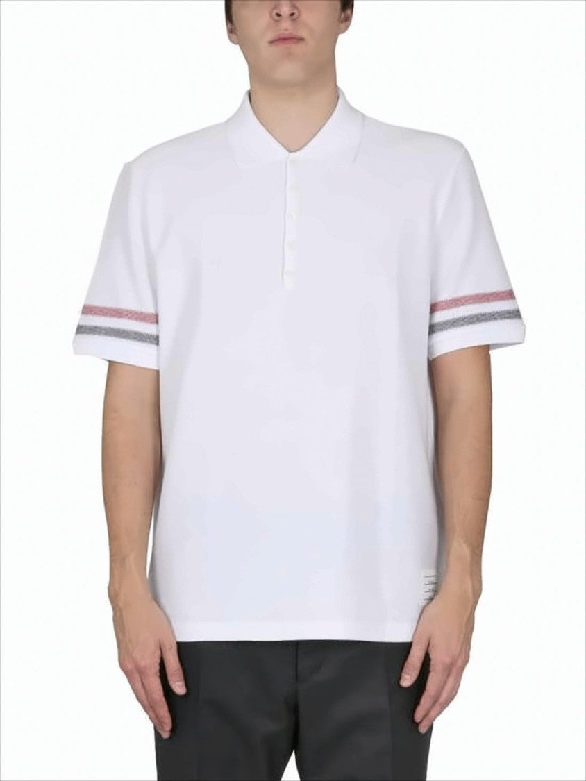 Thom Browne Classic White Polo Shirt With Red And Gray Stripes