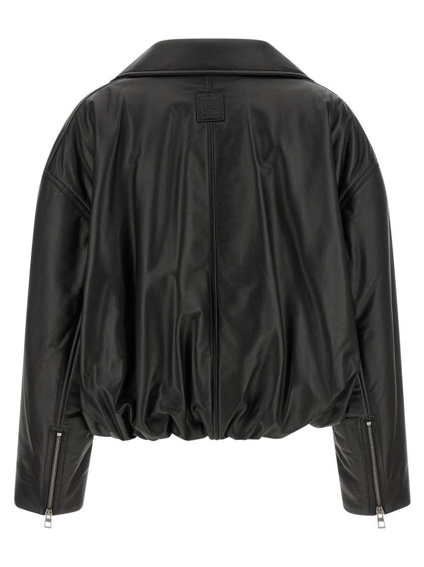 Loewe Cropped Lamb Nappa Leather Biker Jacket With Asymmetric Zip Closure
