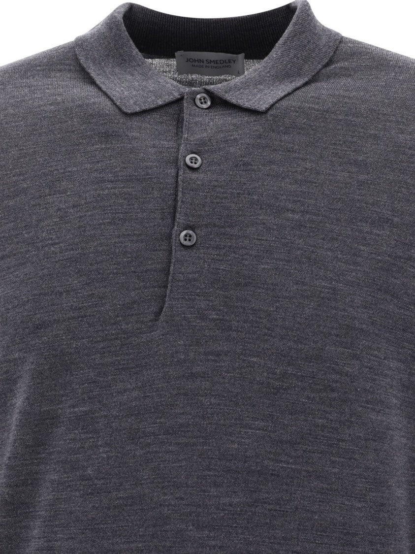 John Smedley Long Sleeve Polo Shirt With Classic Collar And Ribbed Cuffs