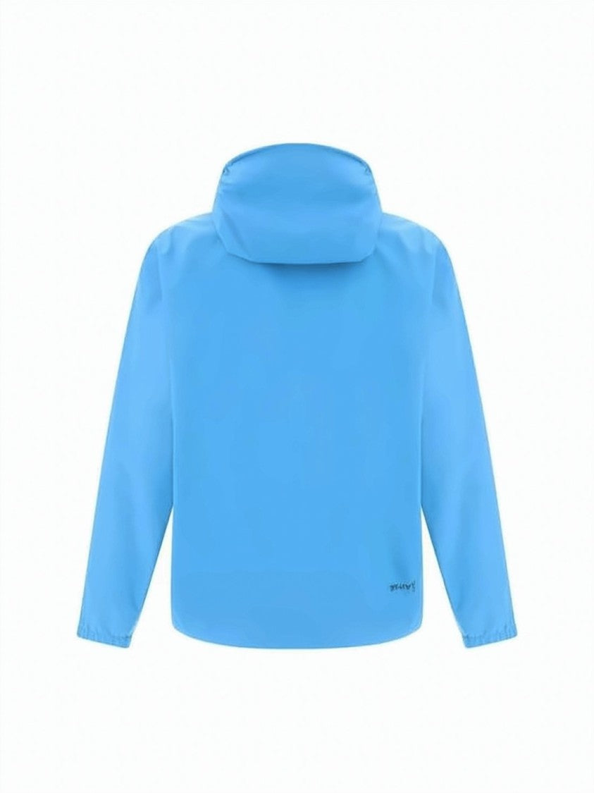 Moncler Sky Blue Jacket With Hood And Bold Branding