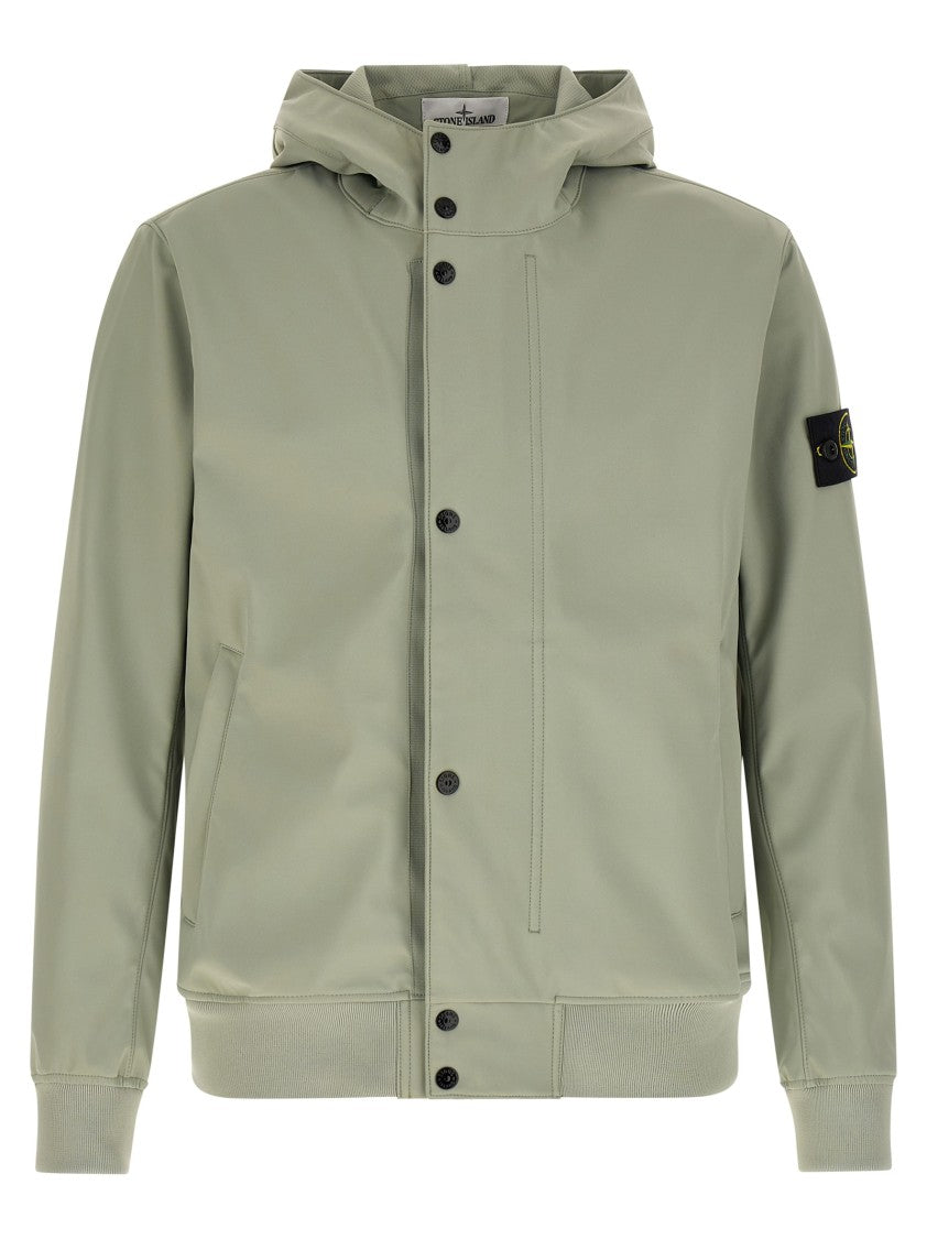 Stone Island Three-Layer Technical Jacket With Adjustable Hood And High Neck