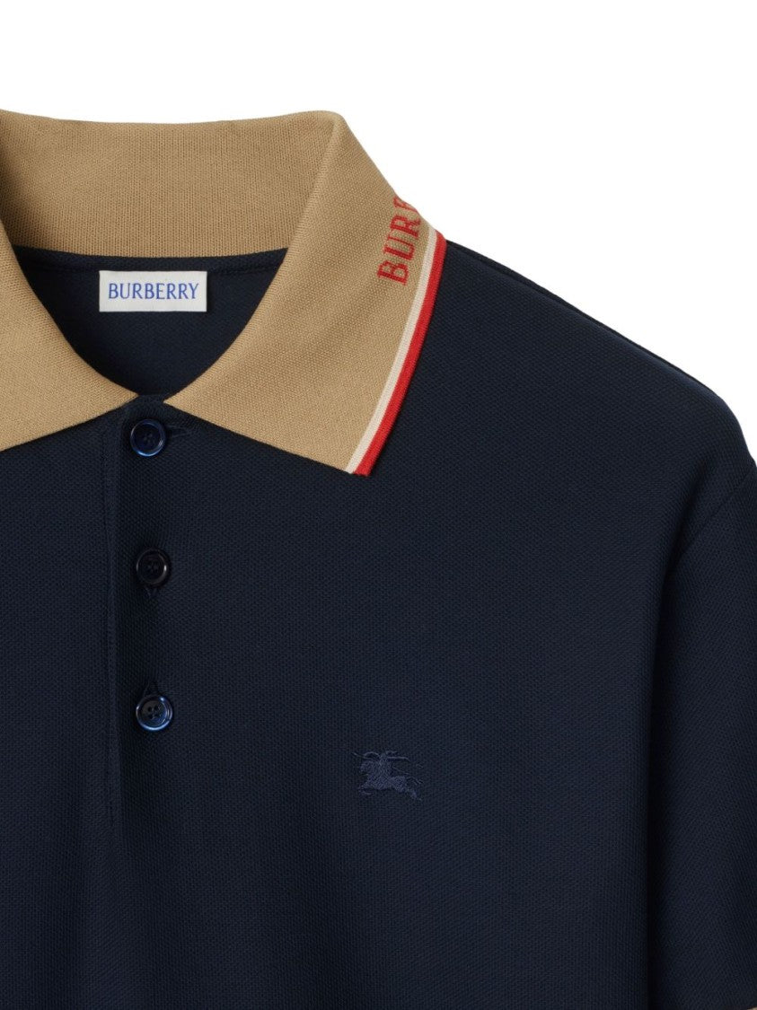 Burberry Navy Blue Polo With Equestrian Knight Motif