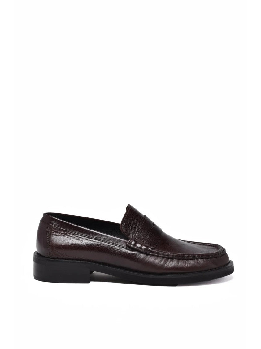 Poeve Brown Leather Wide-Toe Loafers