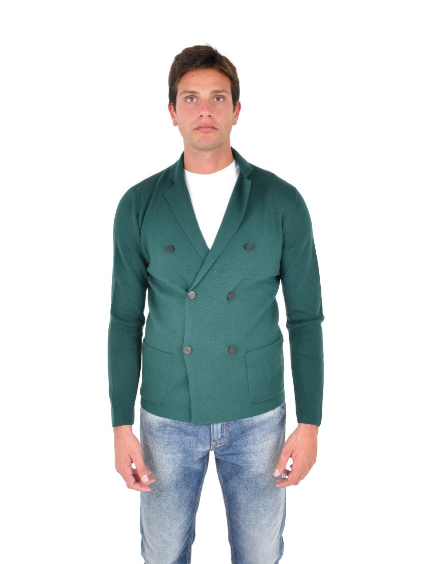 Drumohr Double-Breasted Green Merino Wool Blazer