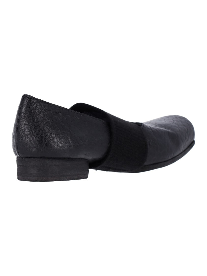 Uma Wang Black Squared-Toe Leather Cross-Strap Flats