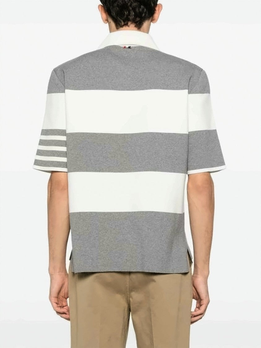 Thom Browne Grey Striped Polo Shirt With Classic Collar