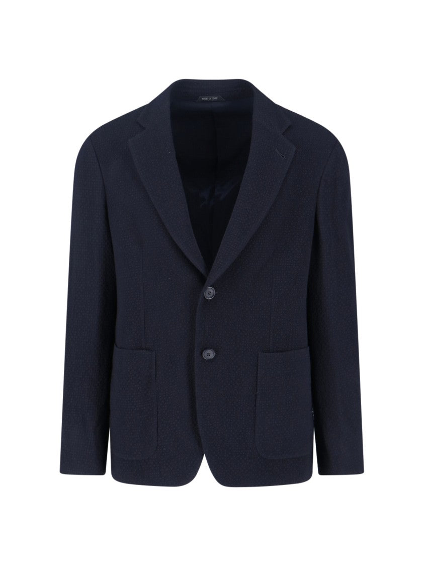 Giorgio Armani Textured Navy Blazer With Classic Lapel And Tailored Silhouette