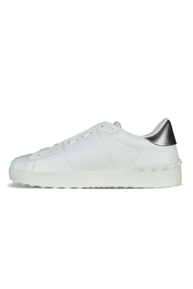 Valentino Garavani Low-Top White Leather Sneakers With Silver Embellishments