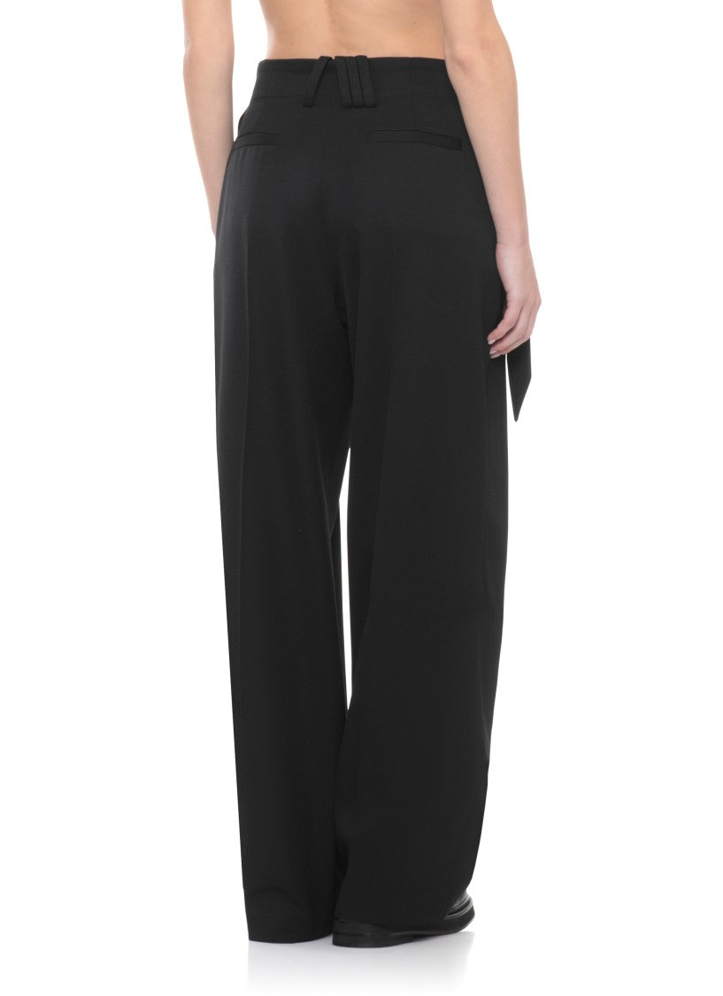 The Attico Black Virgin Wool Belted Palazzo Pants