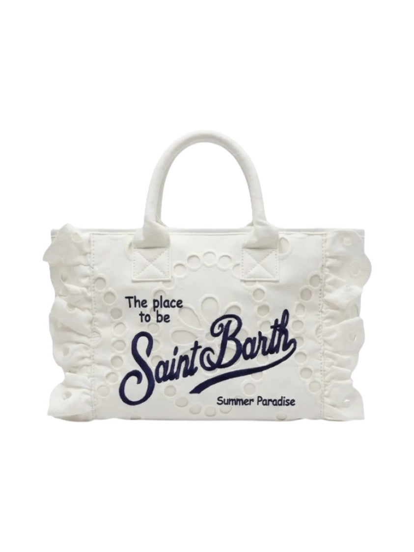 Mc2 Saint Barth White Intricately Embroidered Rectangular Tote Bag