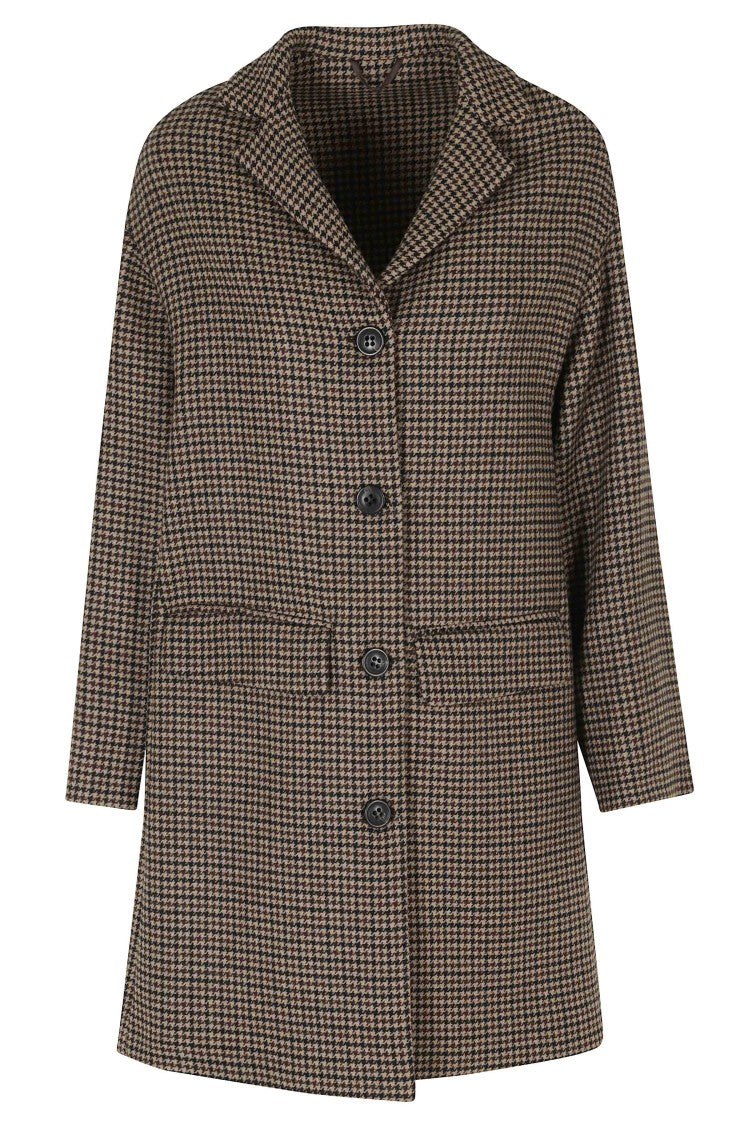Kiltie Paul Beige Houndstooth Virgin Wool Coat