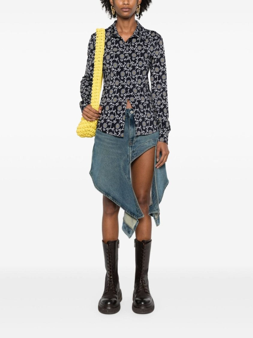 Kenzo Midnight Blue Floral Print Stretch-Jersey Top