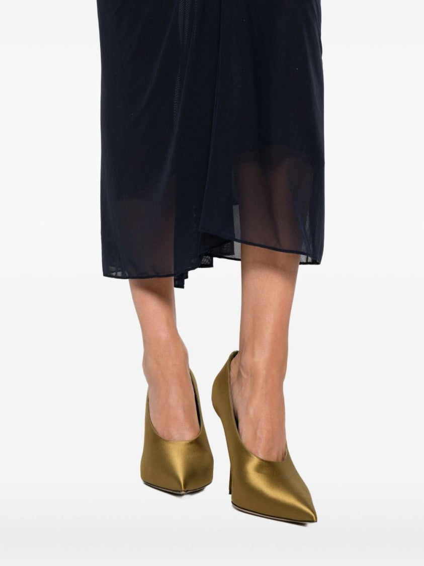 Mugler Ink Blue Ruched Mesh Midi Skirt