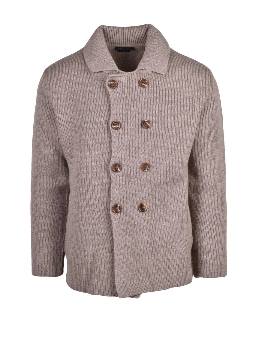 Daniele Fiesoli Taupe Merino Wool Double-Breasted Cardigan