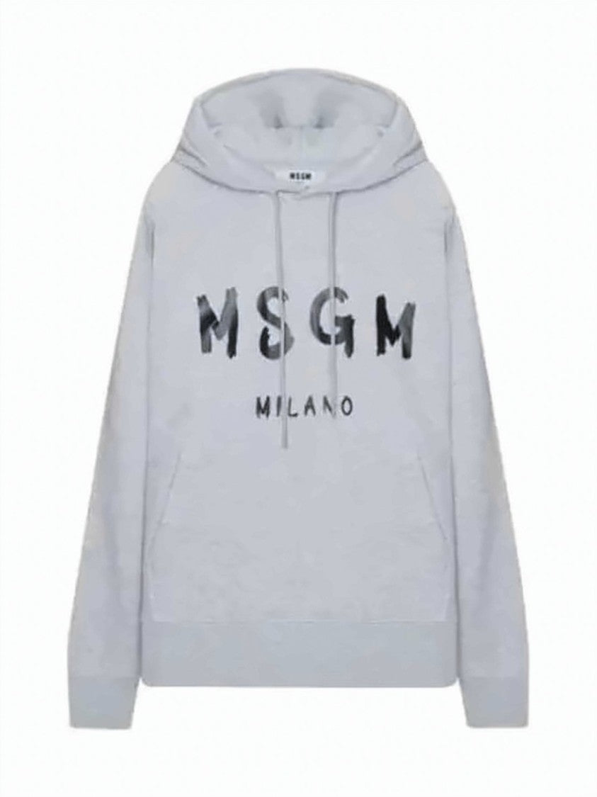 Msgm Soft Fabric Hoodie With Drawstring Hood And Distressed Logo