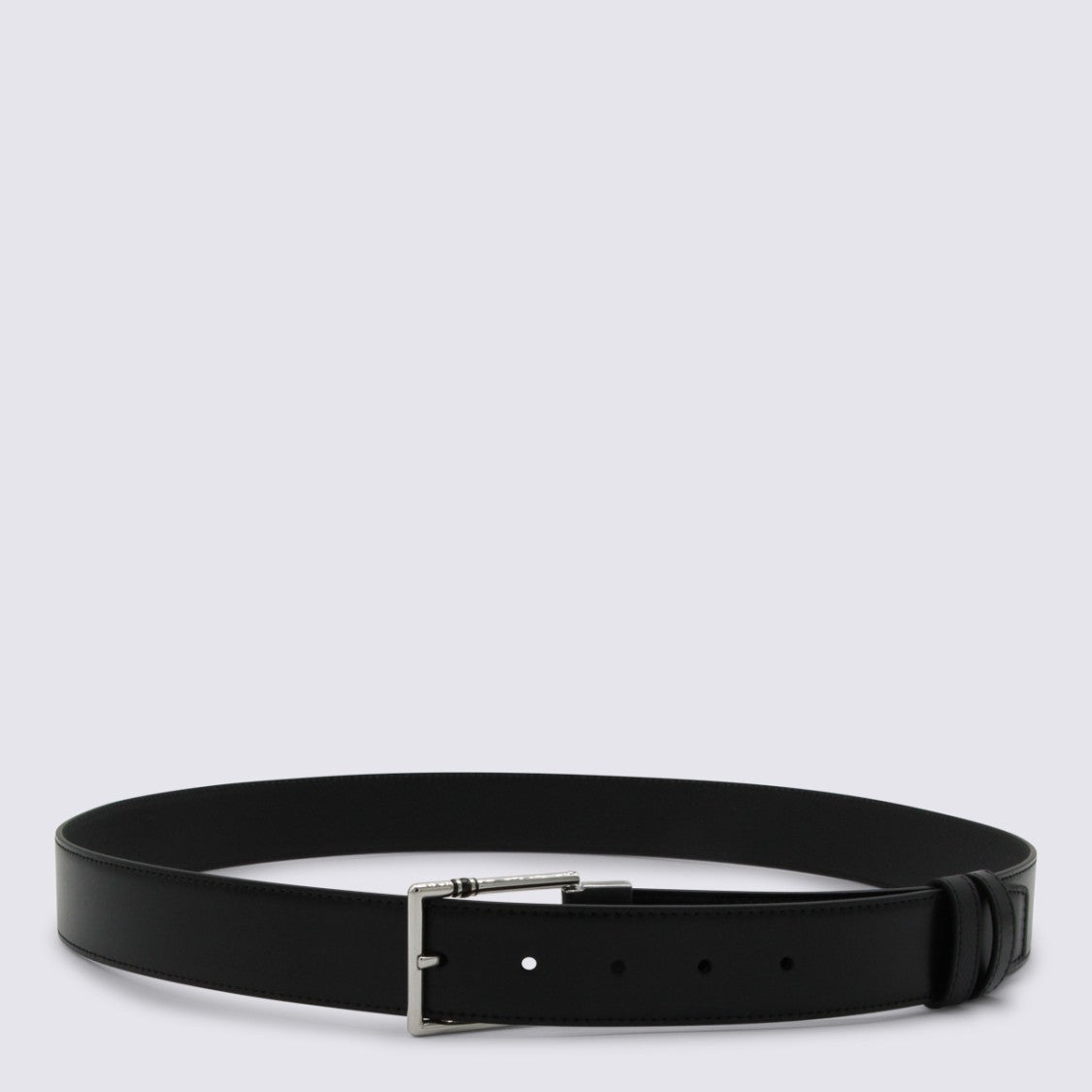 Montblanc Smooth Leather Black Belt With Polished Silver Buckle