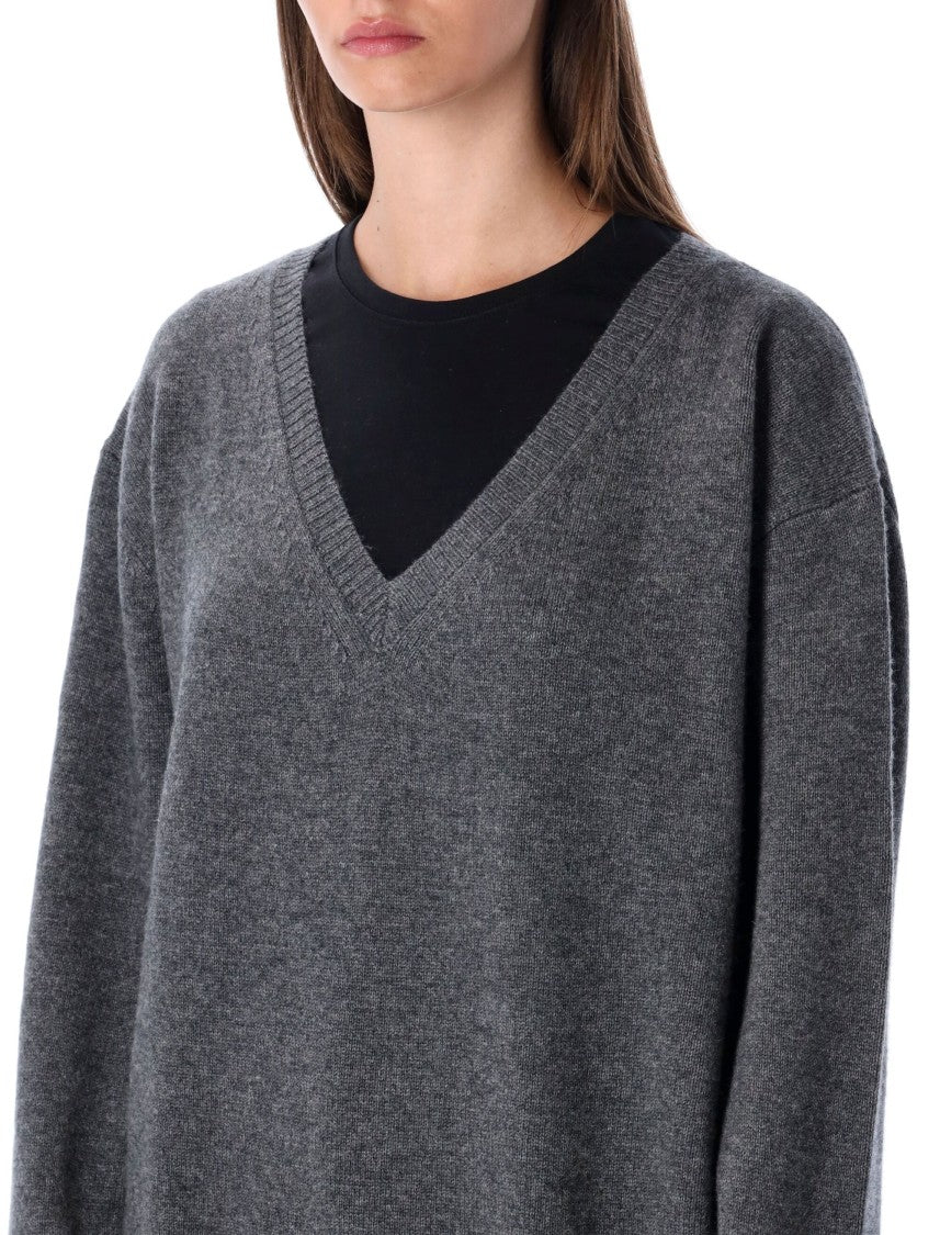 Rhea Oversize Knit Sweater With Deep V-Neckline