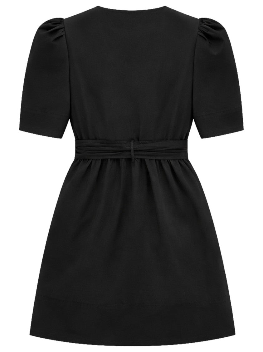 Ganni Neutrals Short Puffed Sleeves Bows Mini Dress