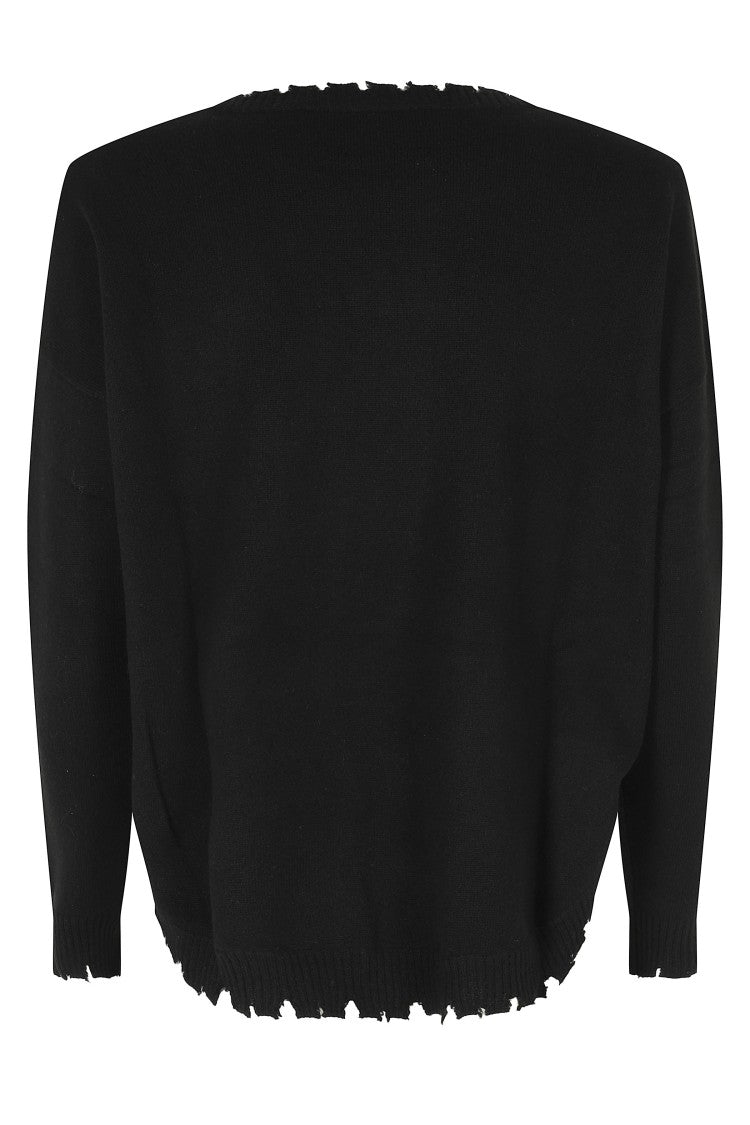 Kujten Mela Black Fringed Crewneck Cashmere Sweater