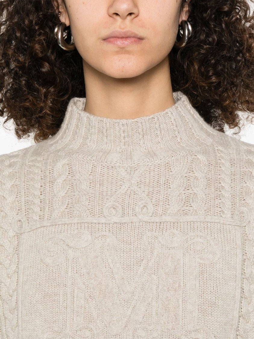 Max Mara Cropped Cable Knit Sweater With High Neckline And Logo Detail