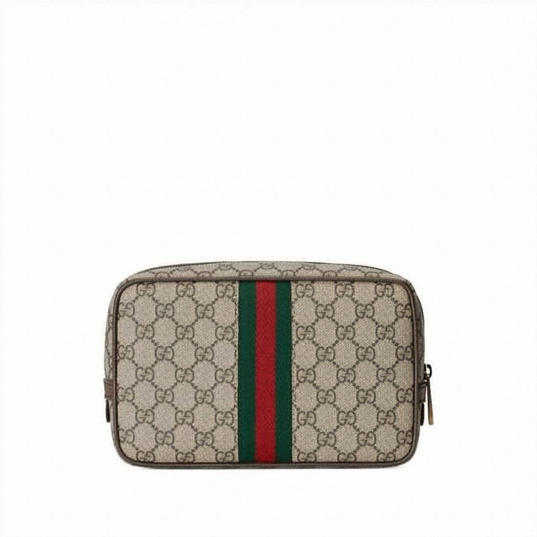 Gucci Rectangular Gg Supreme Canvas Cosmetic Case With Leather Trim