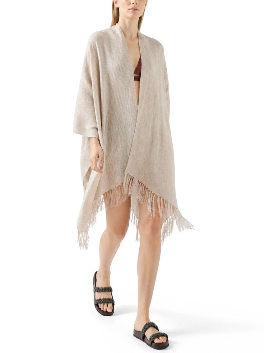 Brunello Cucinelli Flowing Fringed Linen-Blend Poncho