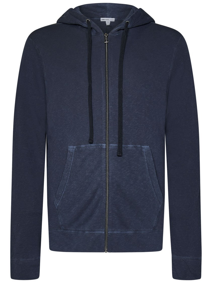 James Perse Garment-Dyed Navy Blue Hoodie With Zip Closure