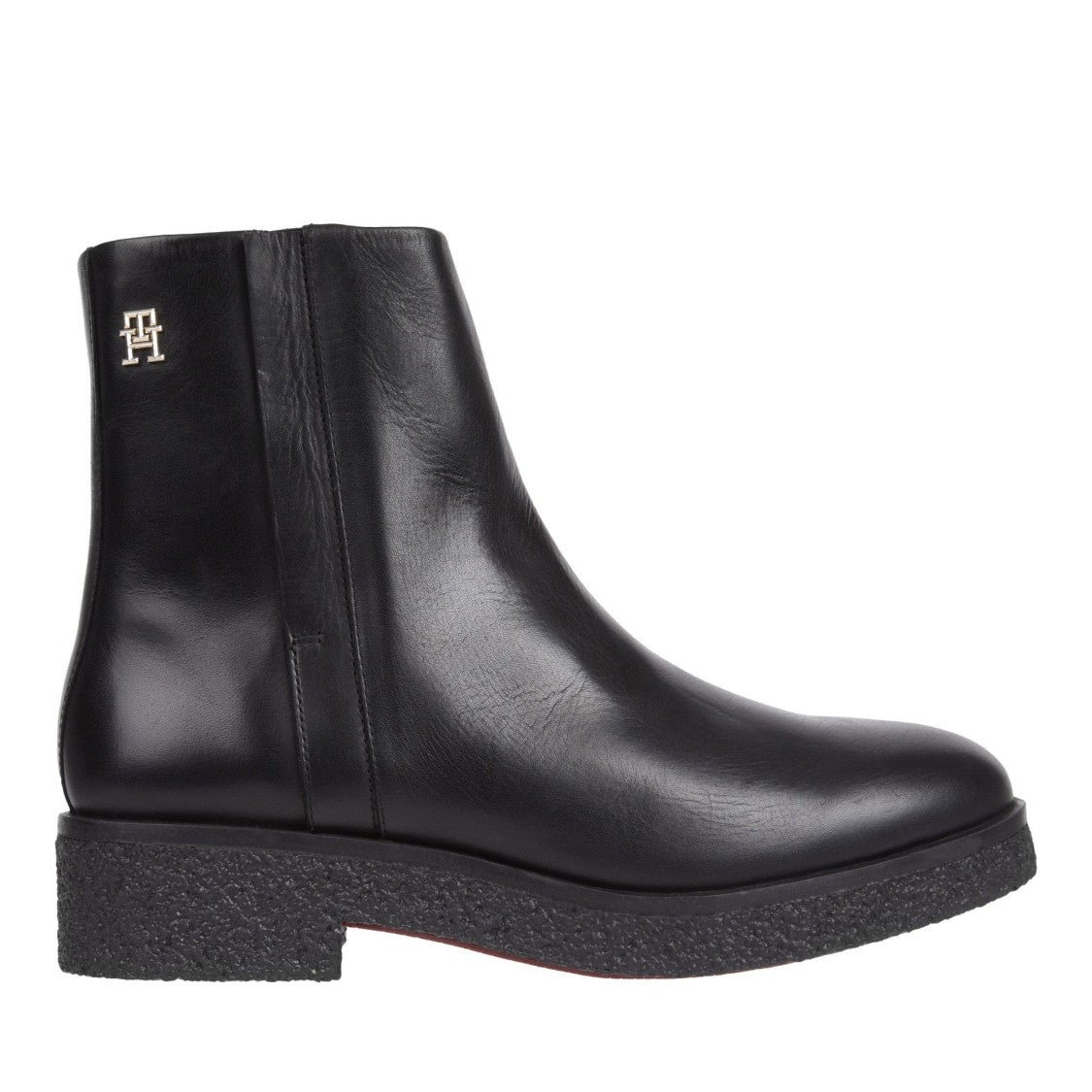 Tommy Hilfiger Black Leather Crepe Textured Sole Boots