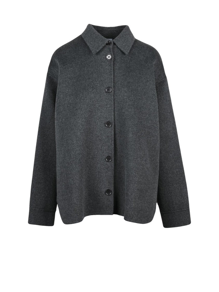 Aspesi Boxy Grey Wool Coat With Classic Collar And Button Closure