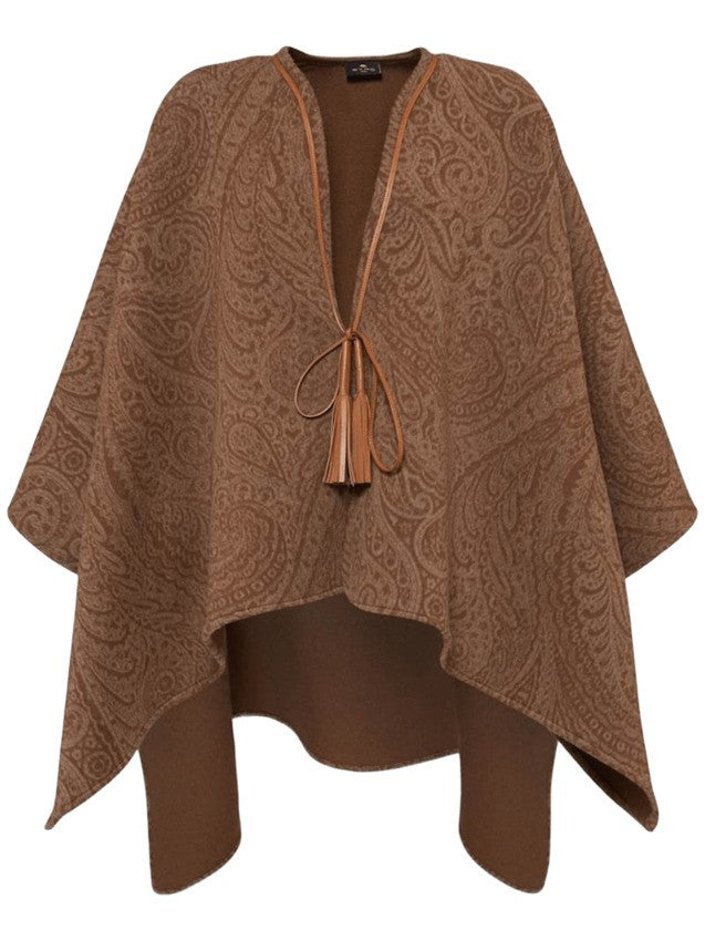 Etro Paisley Jacquard Cape With Tassel Tie Closure