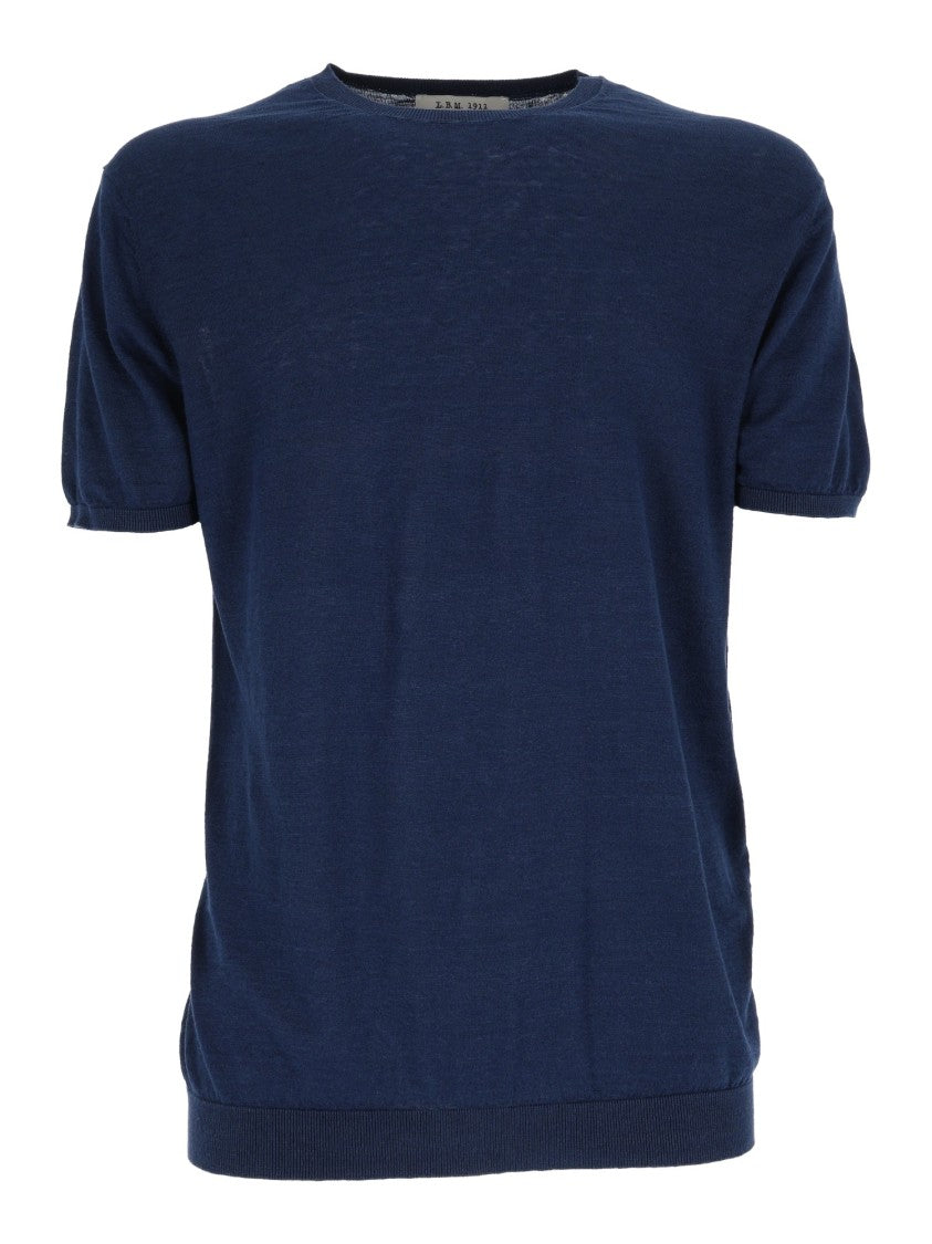 L.B.M. 1911 Blue Linen Cotton Crew Top
