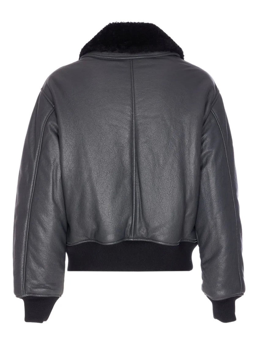 Ami Zip-Up Leather Bomber Jacket