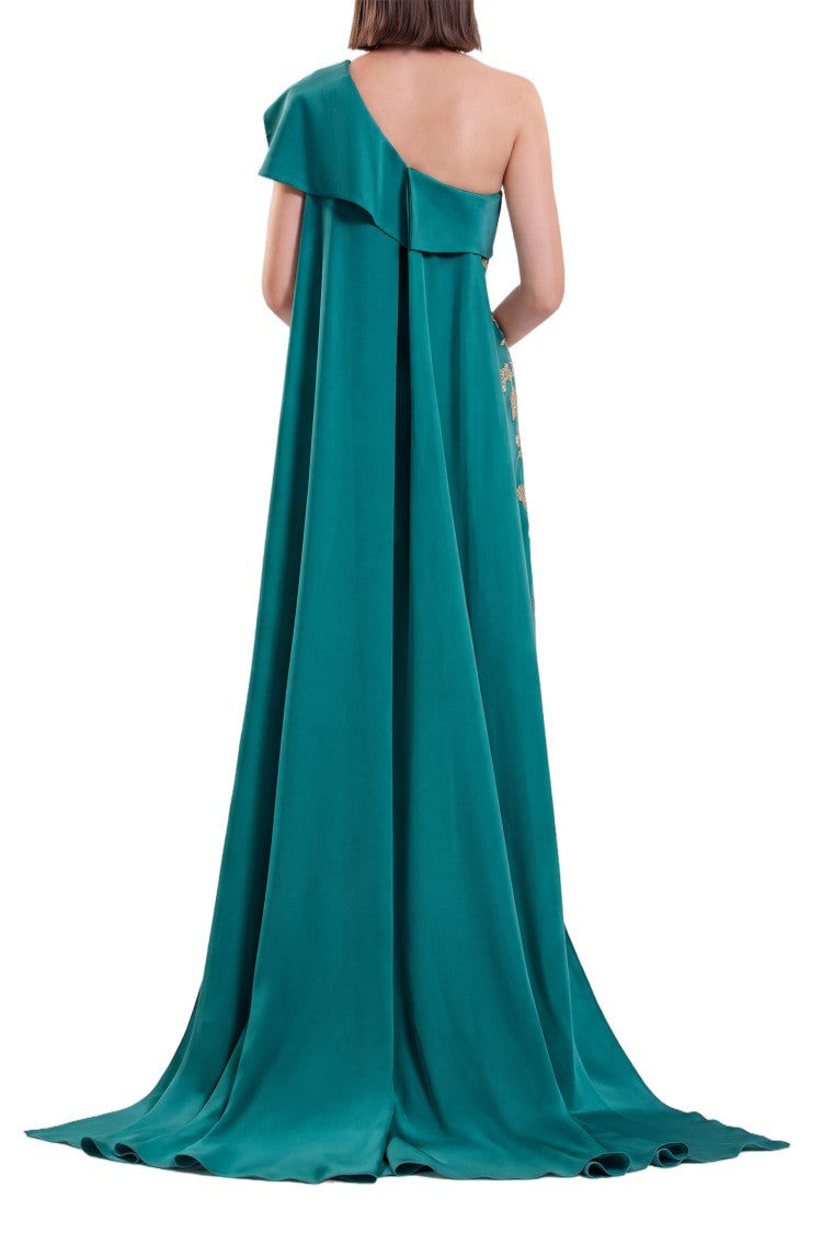 Saiid Kobeisy One Shoulder Embroidered Crepe Dress