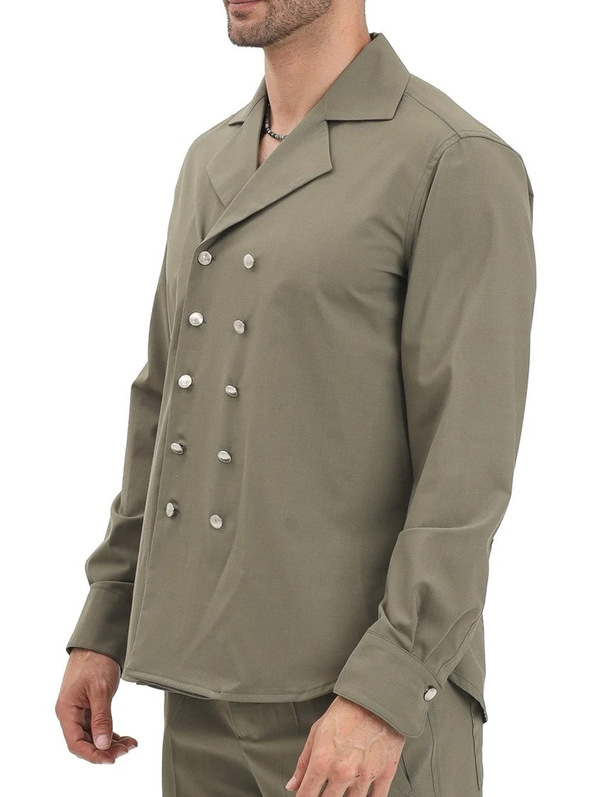 Yes London Military Green Wool Polyester Elastane Shirt