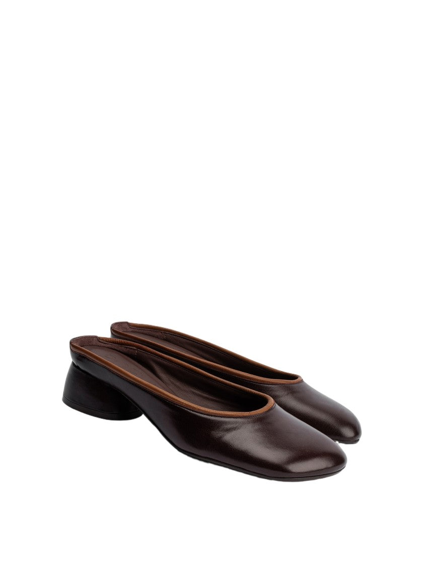 Poeve Leather Open-Back Sculptural Heel Mules