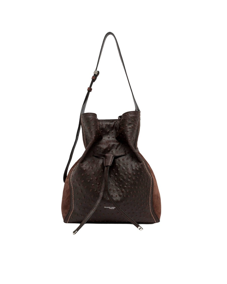 Gianni Chiarini Espresso Sienna Ostrich-Embossed Leather Bag