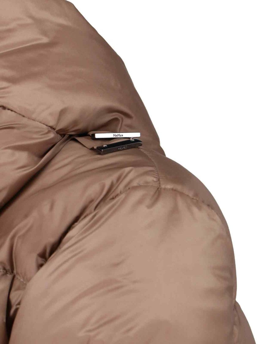 Max Mara Brown Puffer Jacket With Hood And Relaxed Fit