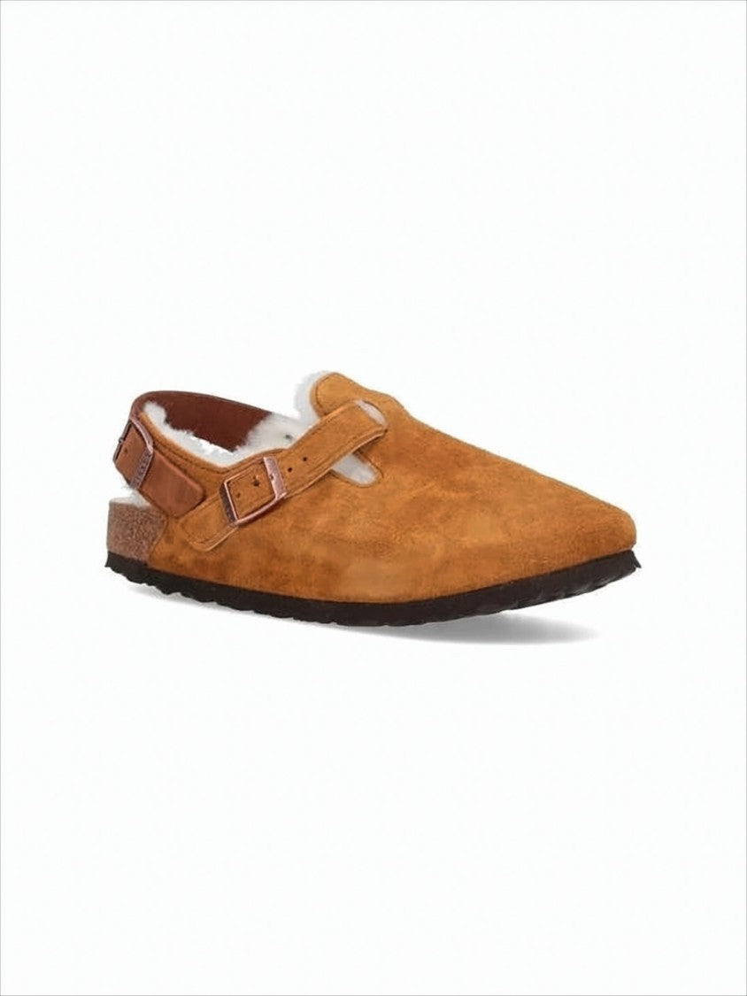 Birkenstock Suede Mule With Adjustable Strap And Shearling Lining